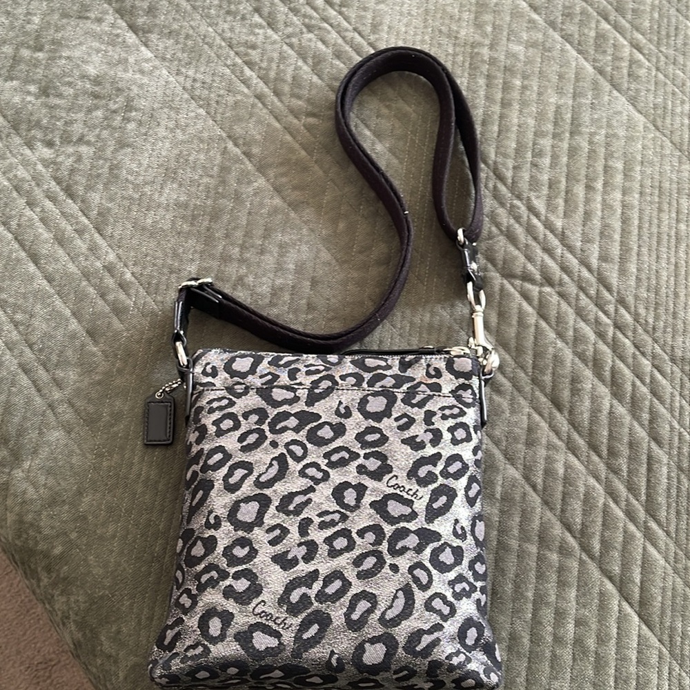 Coach Black/Silver/Gray Leopard Print Crossbody Bag - Picture 2 of 3